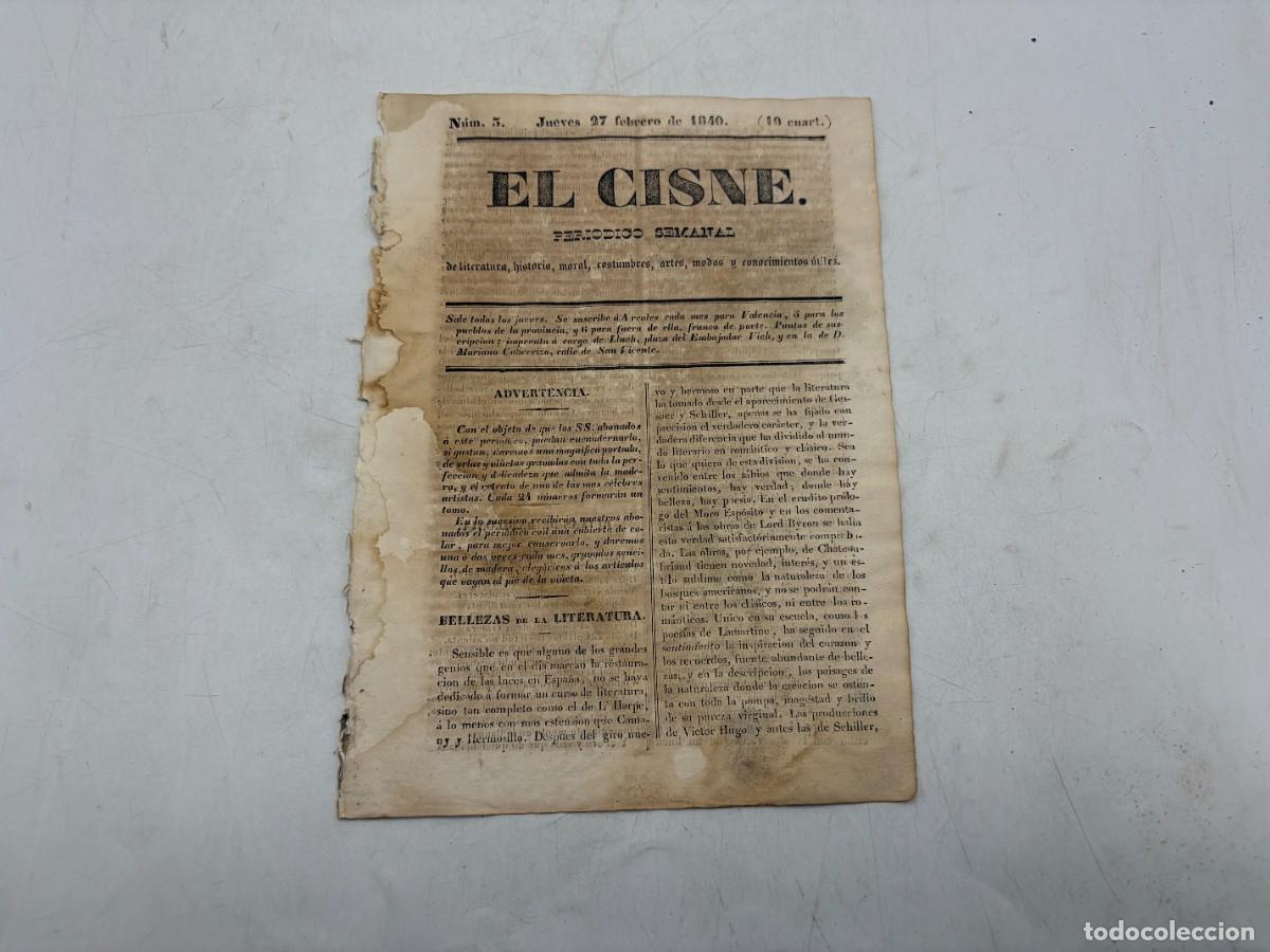 Coleccionismo de revistas y peri&oacute;dicos: EL CISNE &ndash; PERI&Oacute;DICO SEMANAL &ndash; N&ordm; 3 &ndash; TOMO I &ndash; VALENCIA 1840 &ndash; BYRON Y GRABADO UNA VUELTA POR AH&Iacute;