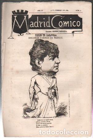 Coleccionismo de revistas y peri&oacute;dicos: REVISTA MADRID COMICO A&Ntilde;O IV - 10 FEBRERO 1884 N&ordm; 51 (DOLORES CORTES DE PEDRAL - A-REV-3104