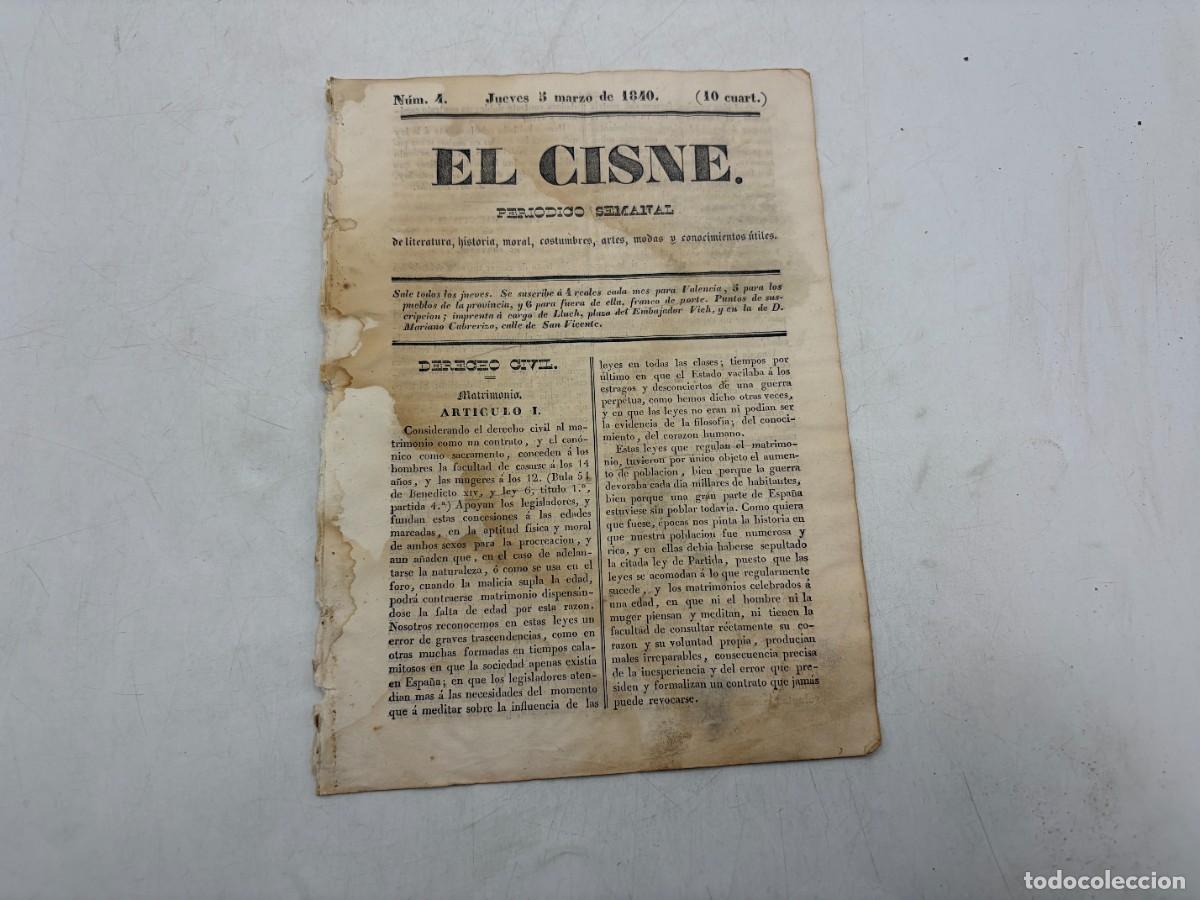 Coleccionismo de revistas y peri&oacute;dicos: EL CISNE &ndash; PERI&Oacute;DICO SEMANAL &ndash; N&ordm; 4 &ndash; TOMO I &ndash; VALENCIA 1840 &ndash; MATRIMONIO Y JUAN DE JUANES