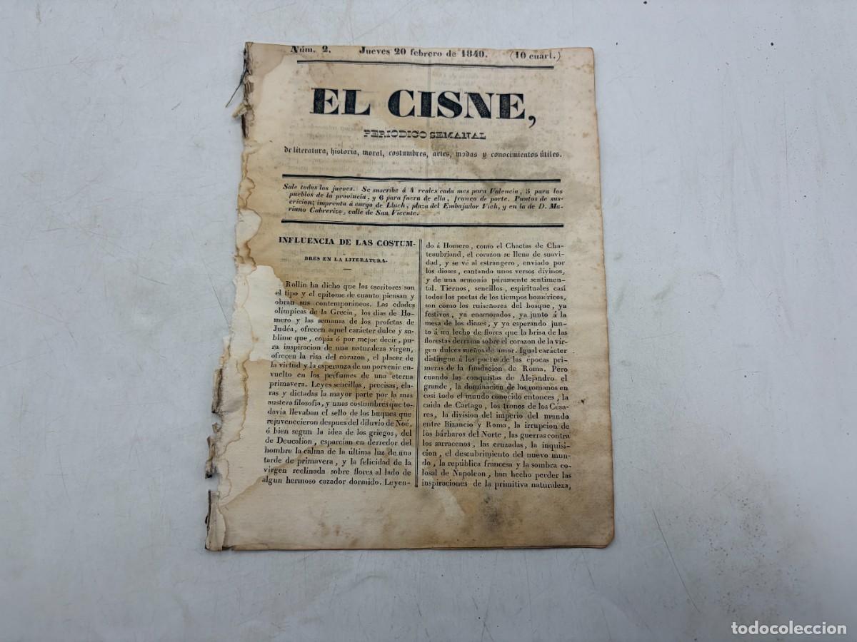 Coleccionismo de revistas y peri&oacute;dicos: EL CISNE &ndash; PERI&Oacute;DICO SEMANAL &ndash; N&ordm; 2 &ndash; TOMO I &ndash; VALENCIA 1840 &ndash; LORD BYRON, COLISEO ROMANO Y TEATRO