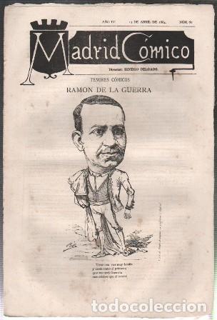 Coleccionismo de revistas y peri&oacute;dicos: REVISTA MADRID COMICO A&Ntilde;O IV - 13 ABRIL 1884 N&ordm; 60 (RAMON DE LA GUERRA) - A-REV-3113