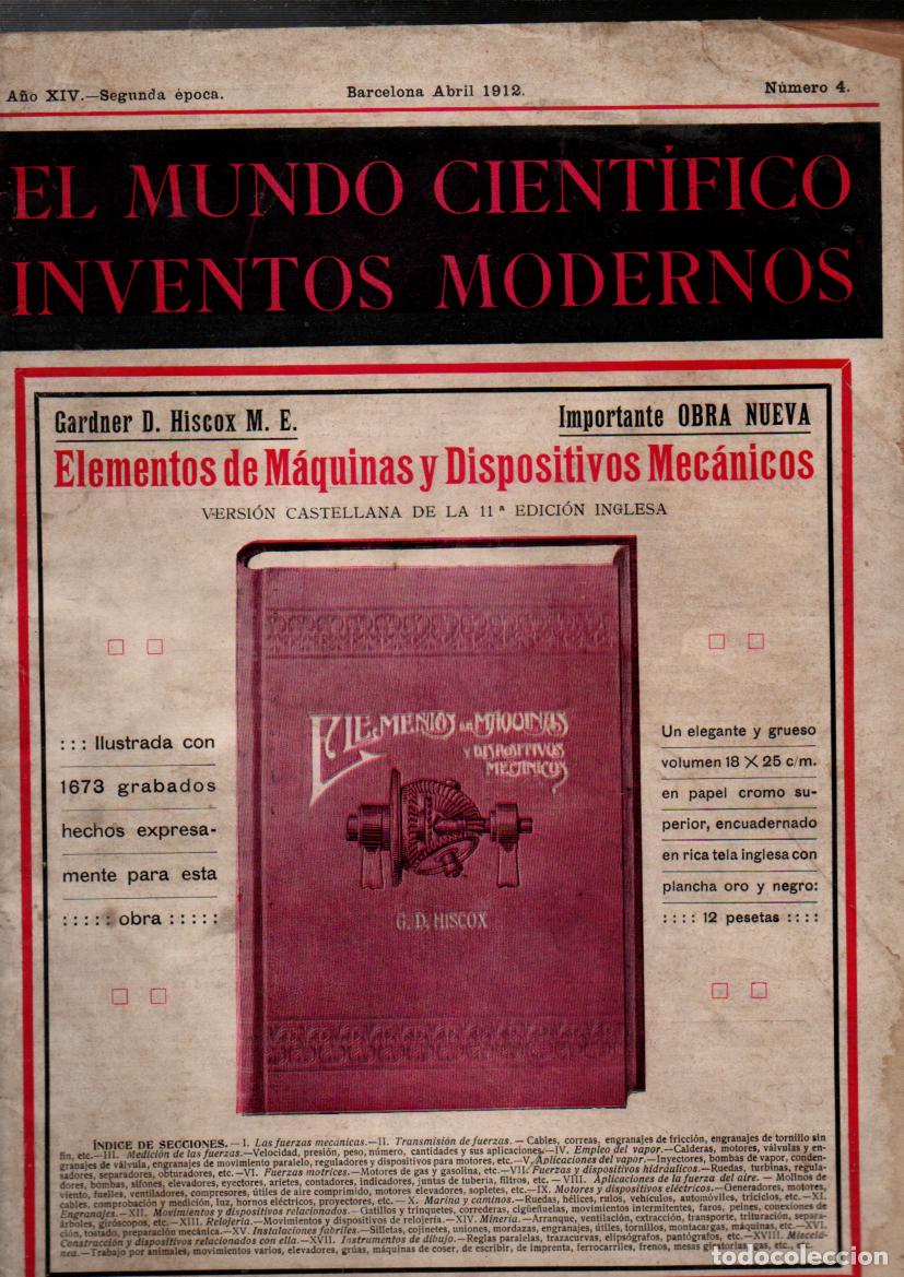 Coleccionismo de revistas y peri&oacute;dicos: EL MUNDO CIENTIFICO. INVENTOS MODERNOS. N&Uacute;MERO 4. BARCELONA, ABRIL 1912