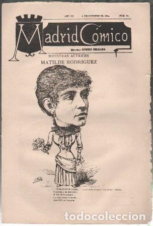 Coleccionismo de revistas y peri&oacute;dicos: REVISTA MADRID COMICO A&Ntilde;O IV - 5 DE OCTUBRE 1884 N&ordm; 85 (MATILDE RODRIGUEZ) - A-REV-3127