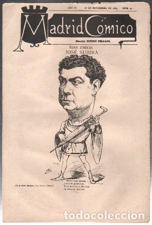 Coleccionismo de revistas y peri&oacute;dicos: REVISTA MADRID COMICO A&Ntilde;O IV - 16 DE NOVIEMBRE 1884 N&ordm; 91 (JOSE SUBIRA) - A-REV-3131