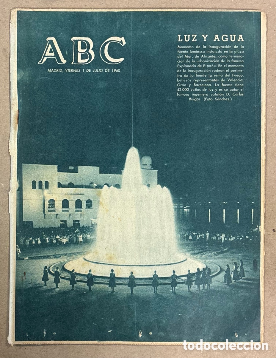 Coleccionismo de revistas y peri&oacute;dicos: ABC (1 JULIO 1960) INAUGURACI&Oacute;N FUENTE PLAZA DEL MAR ALICANTE, PE&Ntilde;AROL - REAL MADRID FINAL INTERCON