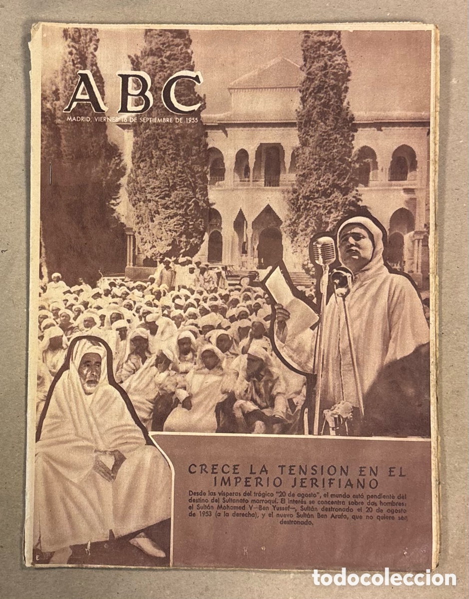 Coleccionismo de revistas y peri&oacute;dicos: ABC (16 SEPTIEMBRE 1955) TENSI&Oacute;N IMPERIO JERIFIANO MOHAMED V, REAL MADRID - TARRASA,&hellip;