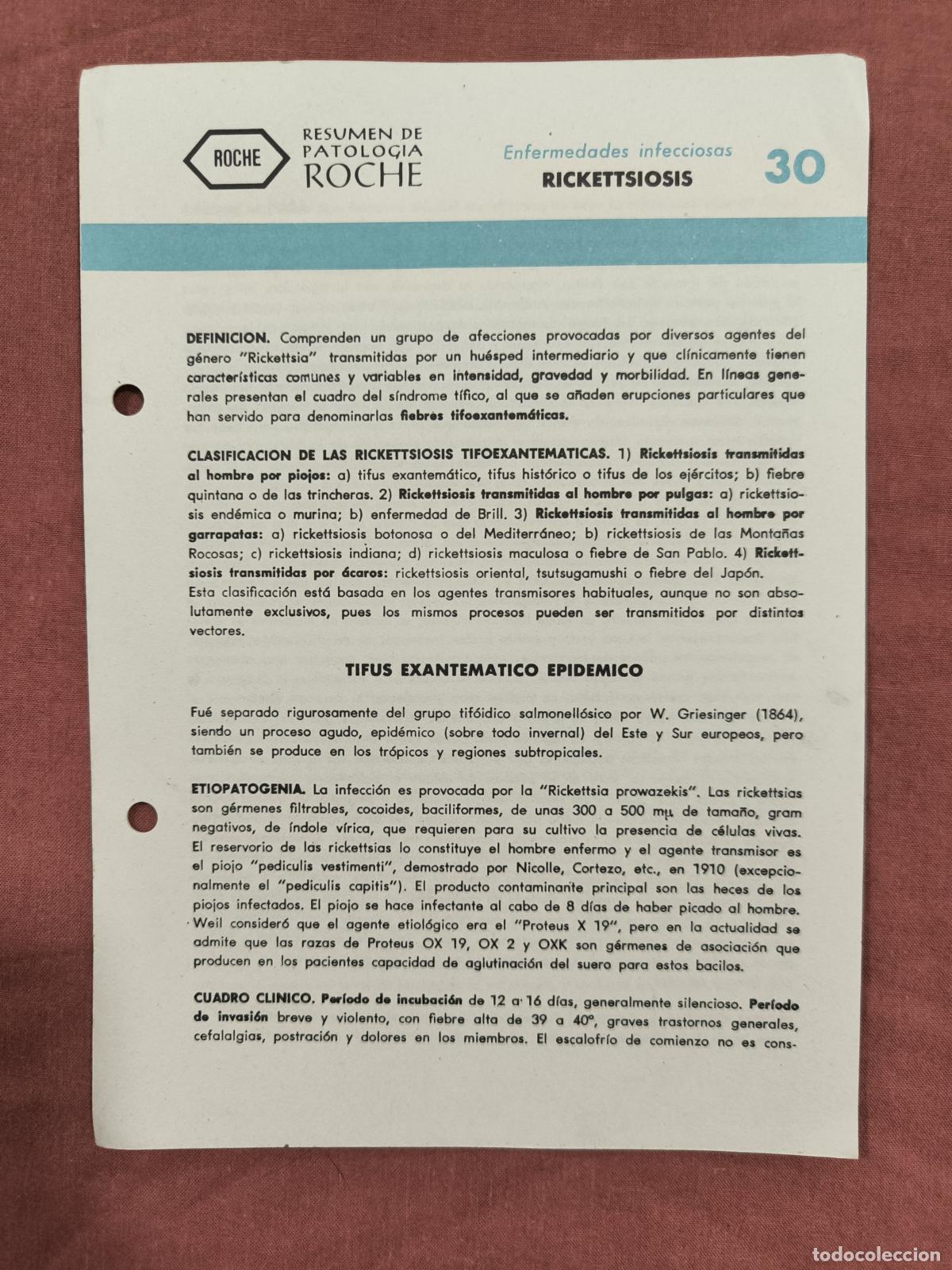 Sammeln von Zeitschriften und Zeitungen: Folleto Resumen de Patolog&iacute;a Roche N&ordm; 30 &ndash; Enfermedades Infecciosas: Rickettsiosis