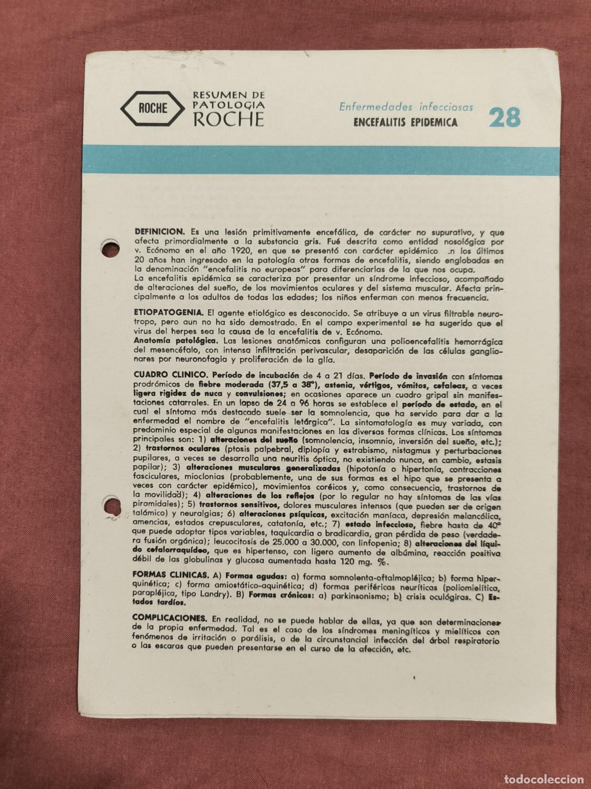 Sammeln von Zeitschriften und Zeitungen: Folleto Resumen de Patolog&iacute;a Roche N&ordm; 28 &ndash; Infecciosas: Encefalitis Epid&eacute;mica