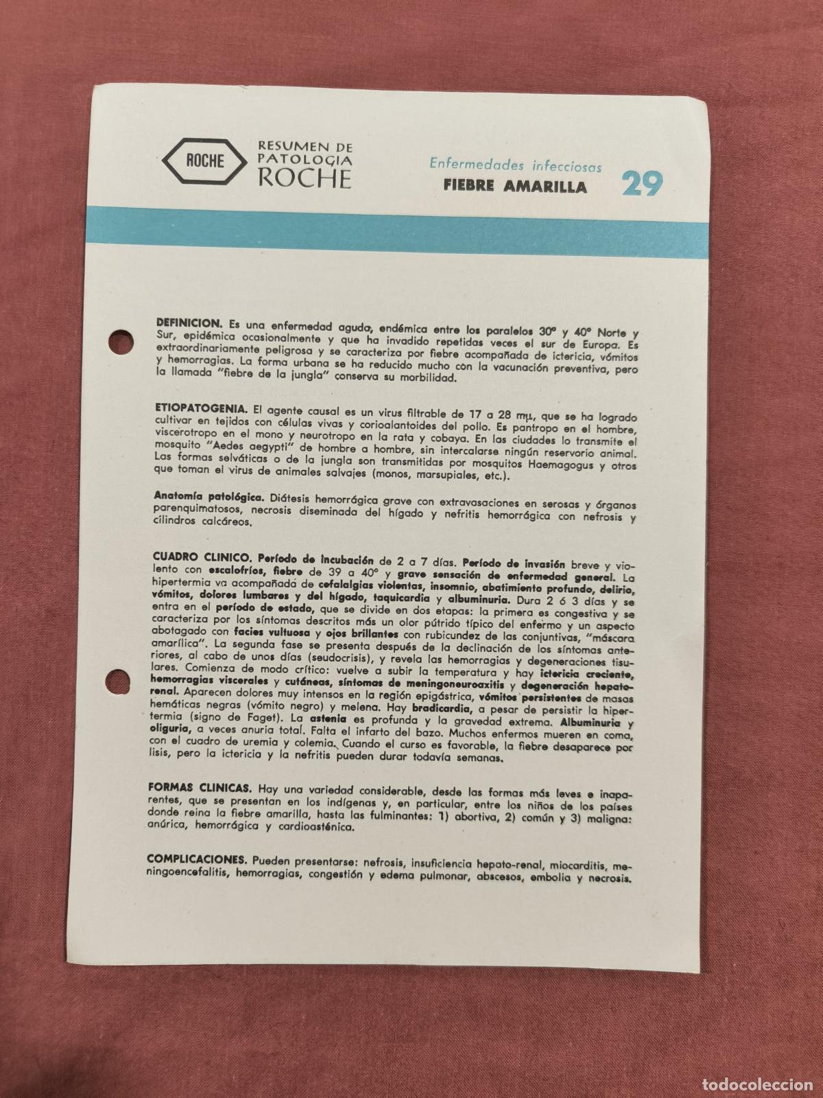 Sammeln von Zeitschriften und Zeitungen: Folleto Resumen de Patolog&iacute;a Roche N&ordm; 29 &ndash; Infecciosas: Fiebre Amarilla