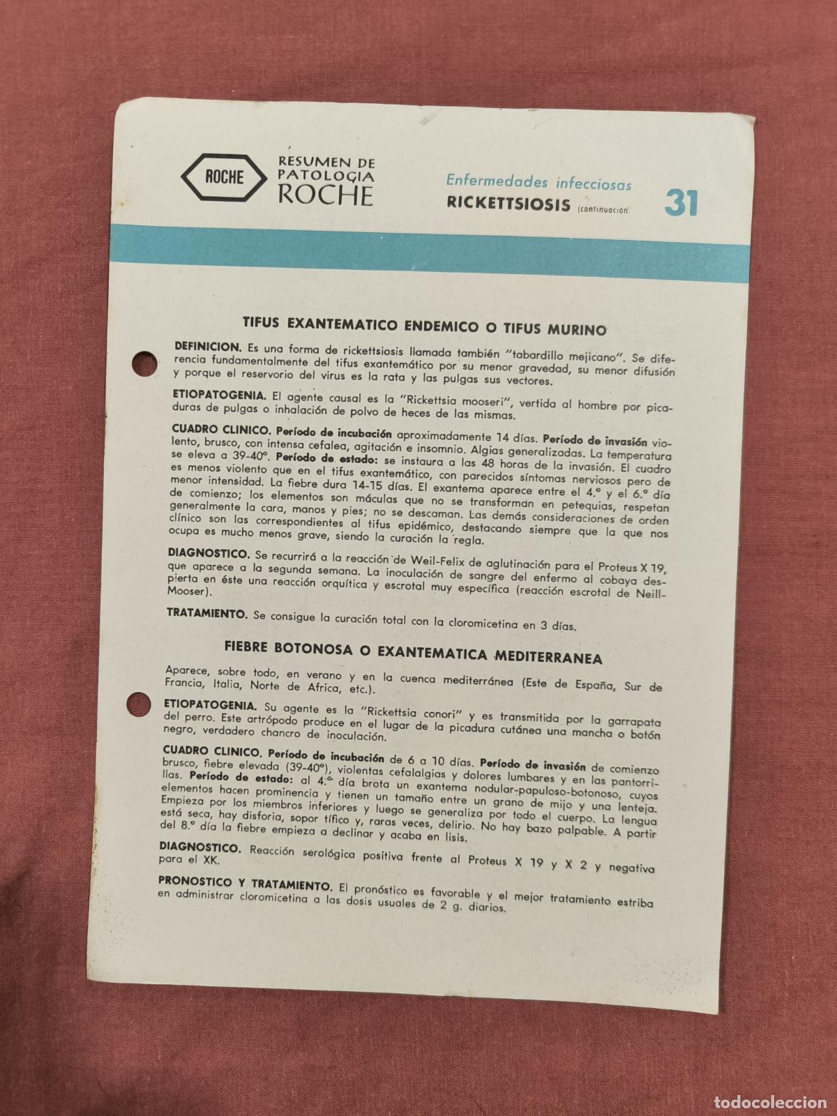 Sammeln von Zeitschriften und Zeitungen: Folleto Resumen de Patolog&iacute;a Roche N&ordm; 31 &ndash; Infecciosas: Rickettsiosis (Cont.)