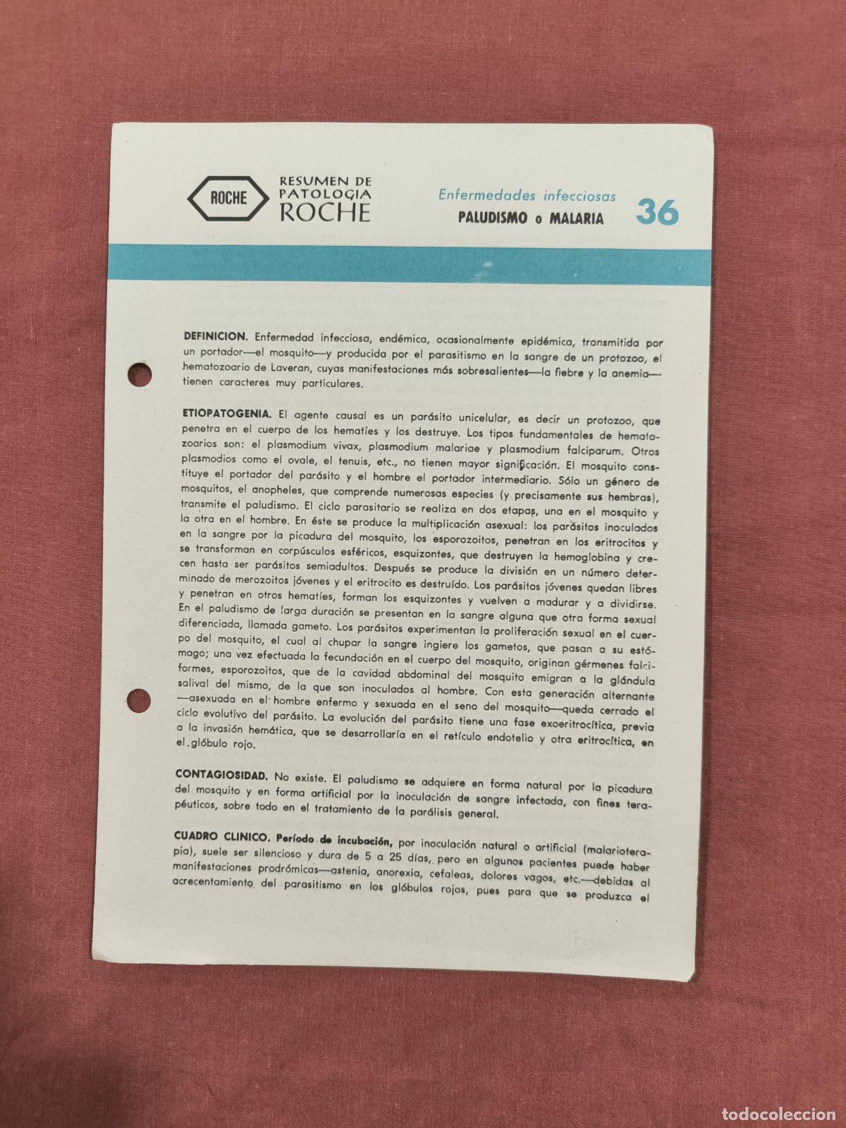 Collezionismo di Riviste e Giornali: Folleto Resumen de Patolog&iacute;a Roche N&ordm; 36 &ndash; Enfermedades Infecciosas: Paludismo y Malaria