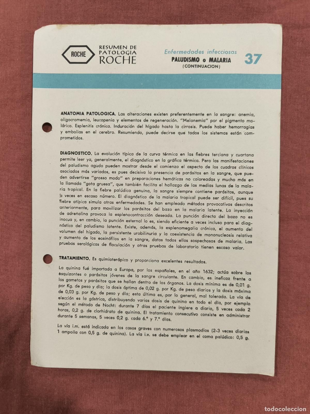 Colecionismo de Revistas e Jornais: Folleto Resumen de Patolog&iacute;a Roche N&ordm; 37 &ndash; Infecciosas: Paludismo y Malaria (Cont.)