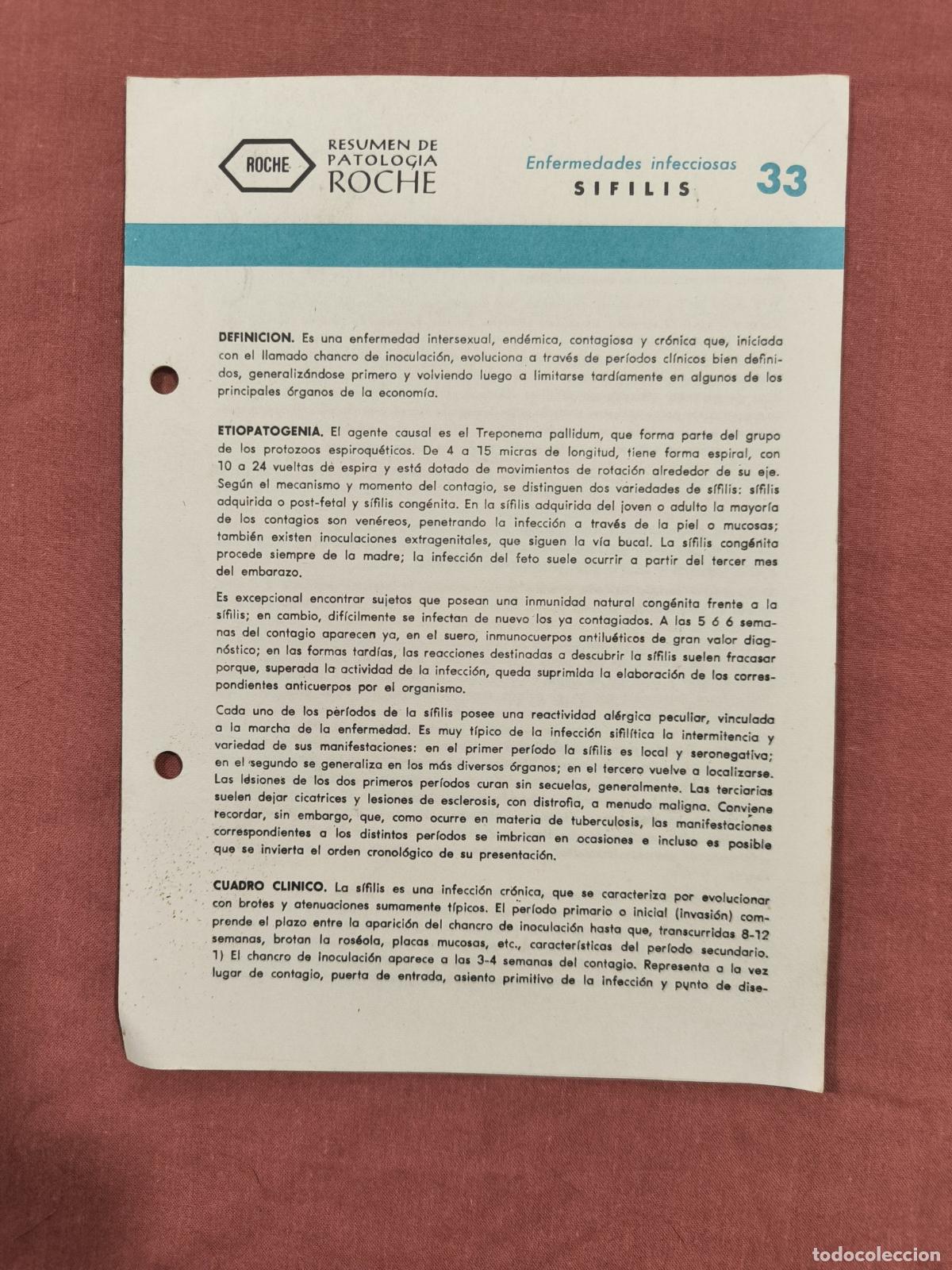 Collectionnisme de Revues et Journaux: Folleto Resumen de Patolog&iacute;a Roche N&ordm; 33 &ndash; Enfermedades Infecciosas: S&iacute;filis