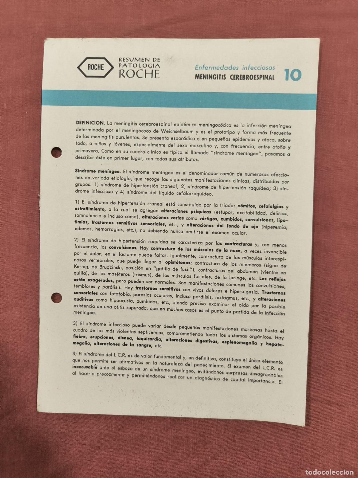 Collectionnisme de Revues et Journaux: Folleto Resumen de Patolog&iacute;a Roche N&ordm; 10 &ndash; Infecciosas: Meningitis Cerebroespinal