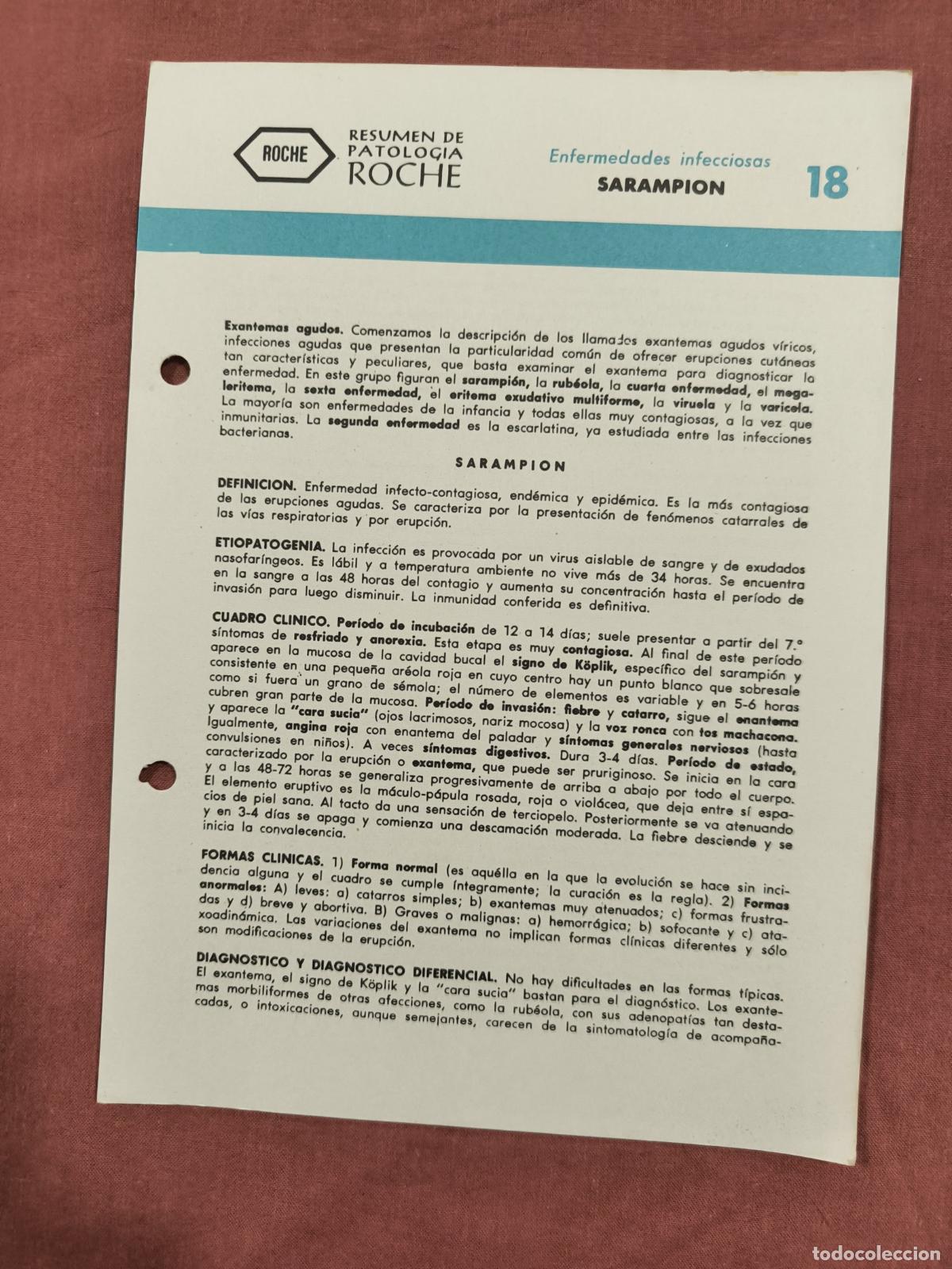 Collectionnisme de Revues et Journaux: Folleto Resumen de Patolog&iacute;a Roche N&ordm; 18 &ndash; Enfermedades Infecciosas: Sarampi&oacute;n