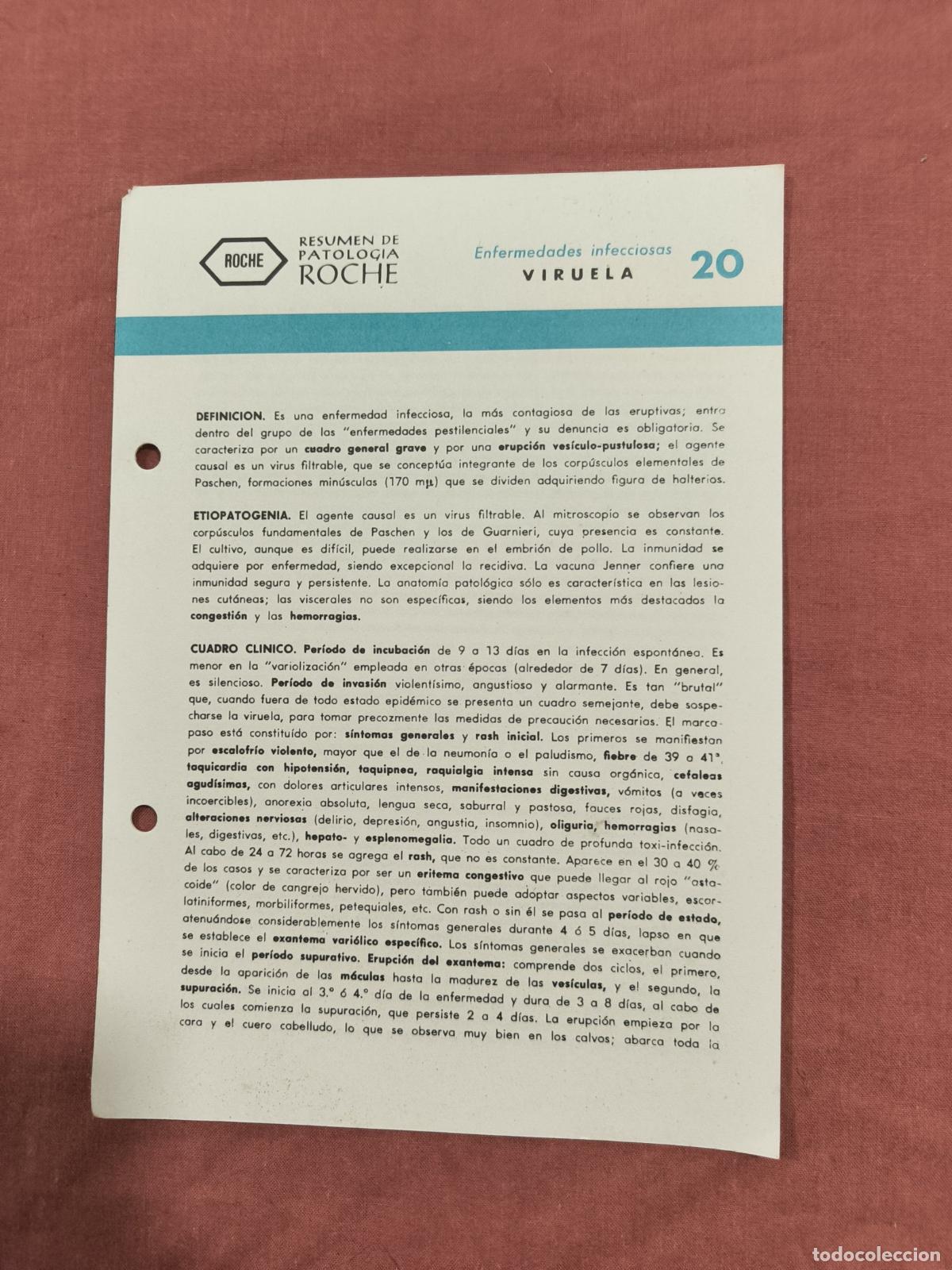 Collectionnisme de Revues et Journaux: Folleto Resumen de Patolog&iacute;a Roche N&ordm; 20 &ndash; Enfermedades Infecciosas: Viruela