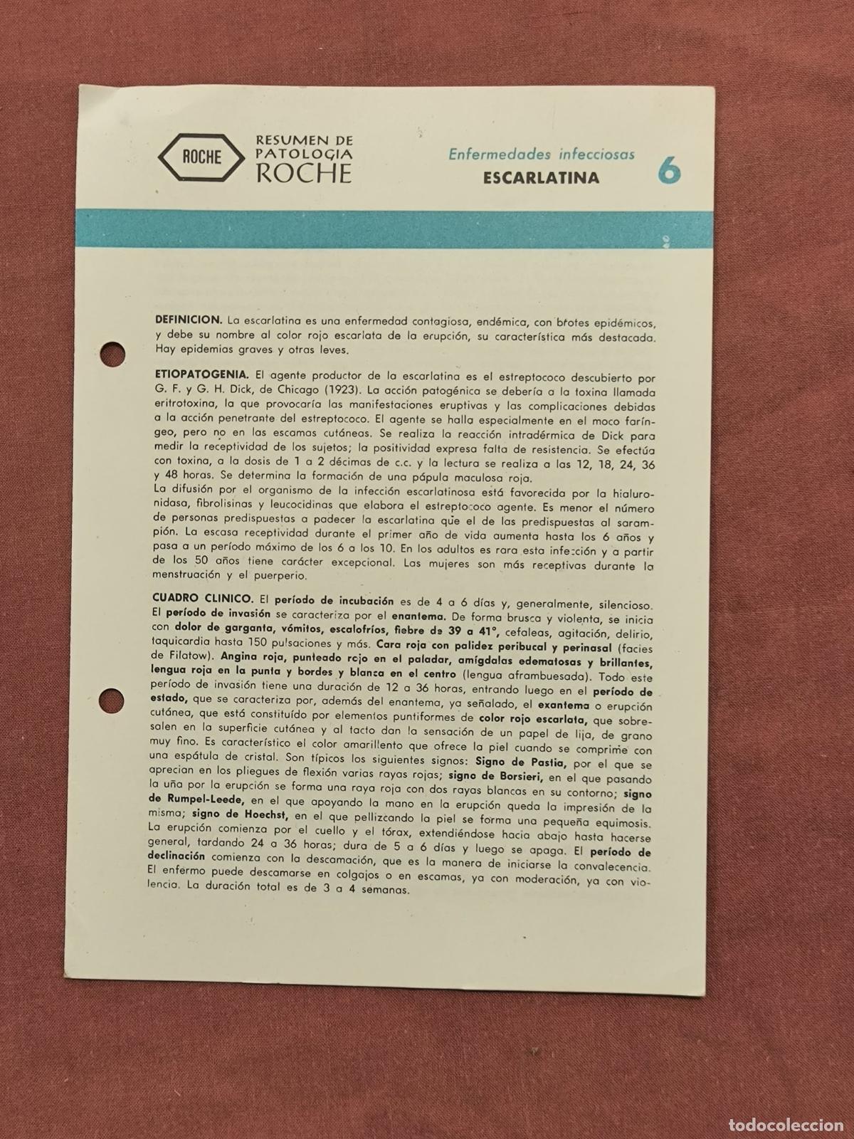 Coleccionismo de revistas y peri&oacute;dicos: Folleto Resumen de Patolog&iacute;a Roche N&ordm; 6 &ndash; Enfermedades Infecciosas: Escarlatina
