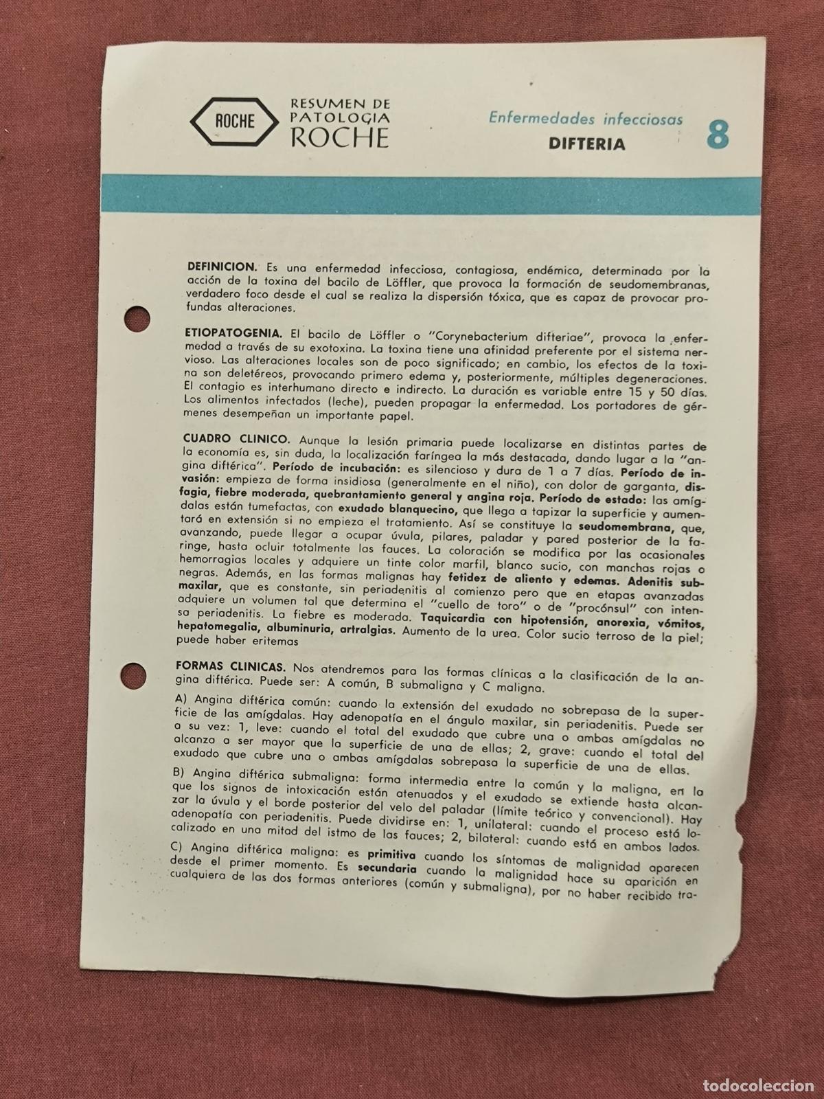 Coleccionismo de revistas y peri&oacute;dicos: Folleto Resumen de Patolog&iacute;a Roche N&ordm; 8 &ndash; Enfermedades Infecciosas: Difteria