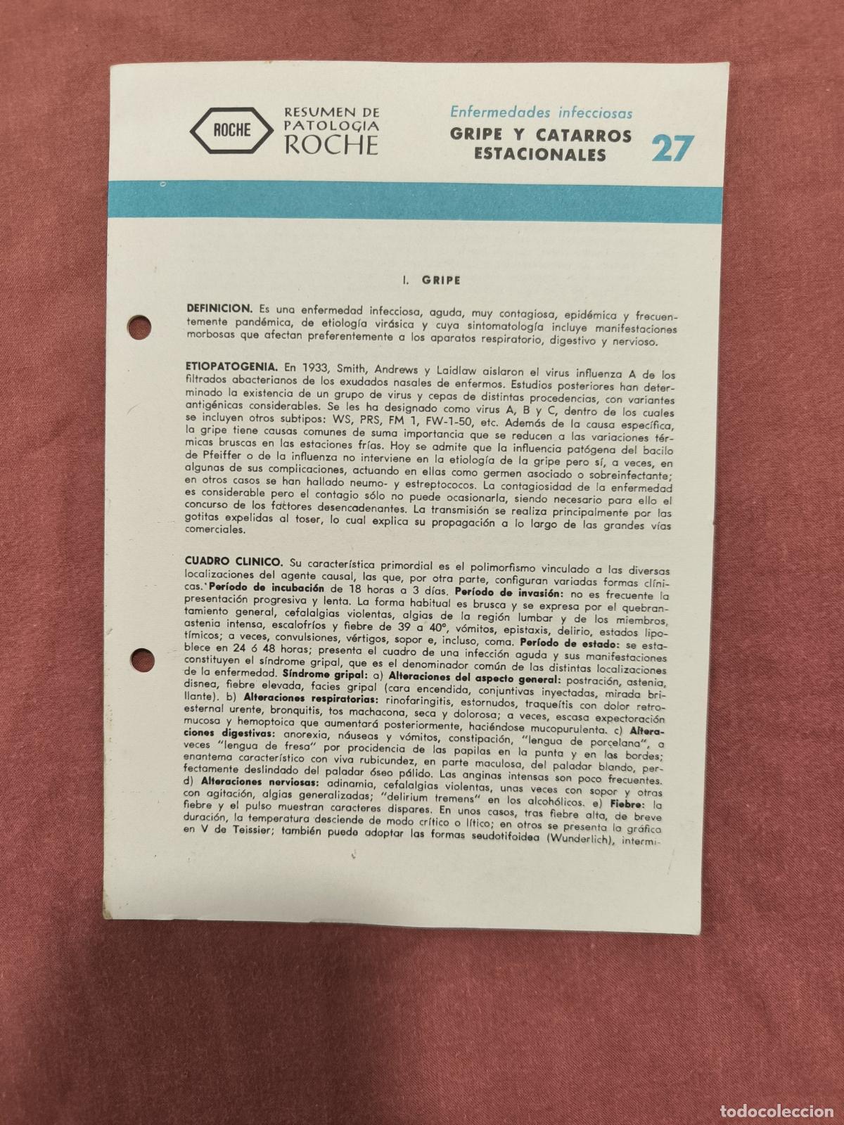 Coleccionismo de revistas y peri&oacute;dicos: Folleto Resumen de Patolog&iacute;a Roche N&ordm; 27 &ndash; Infecciosas: Gripe y Catarros