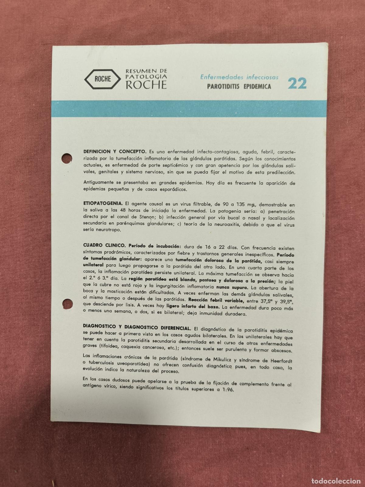 Coleccionismo de revistas y peri&oacute;dicos: Folleto Resumen de Patolog&iacute;a Roche N&ordm; 22 &ndash; Infecciosas: Parotiditis Epid&eacute;mica