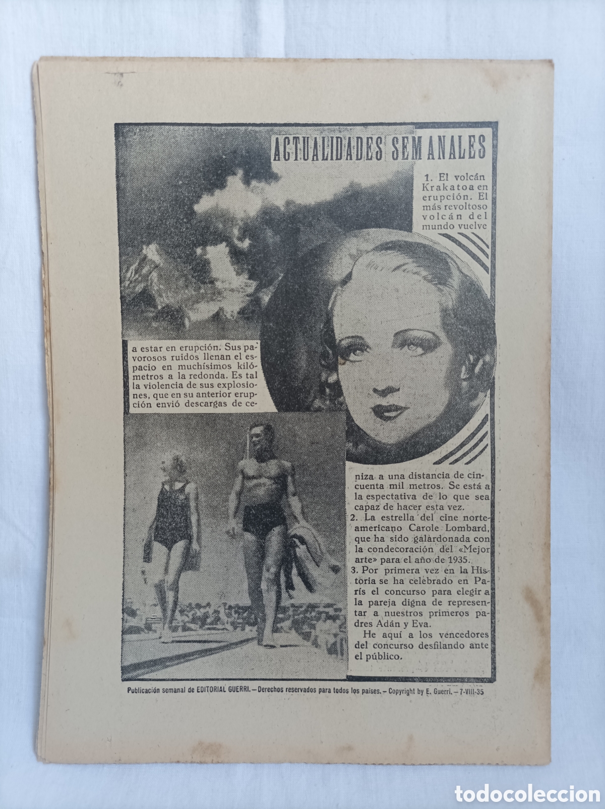 Coleccionismo de revistas y peri&oacute;dicos: Volc&aacute;n krakatoa. Carlole Lombard. Moda. 1935. Hogar.