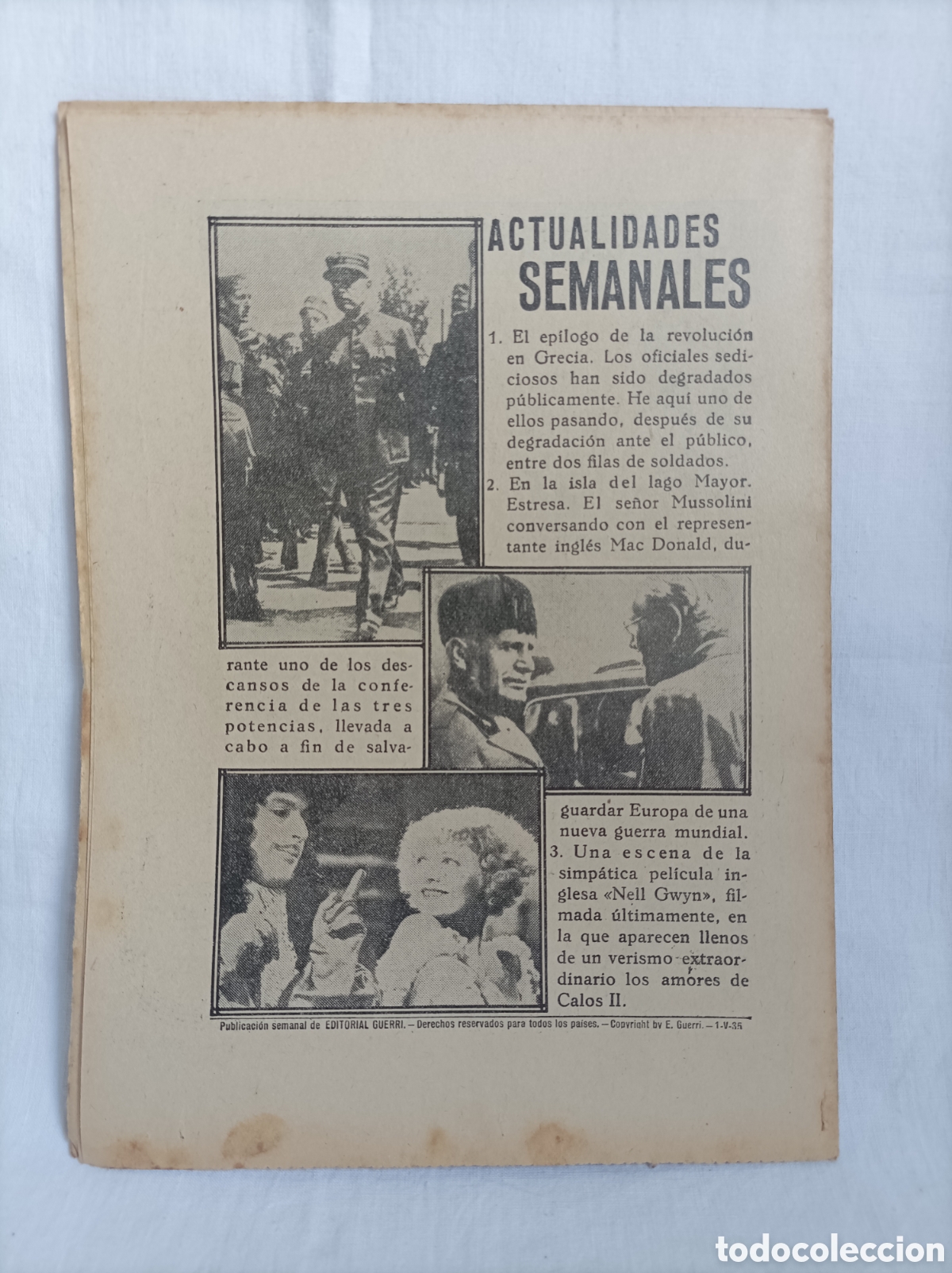 Coleccionismo de revistas y peri&oacute;dicos: Mussolini. Moda infantil. Grecia. 1935. Hogar.