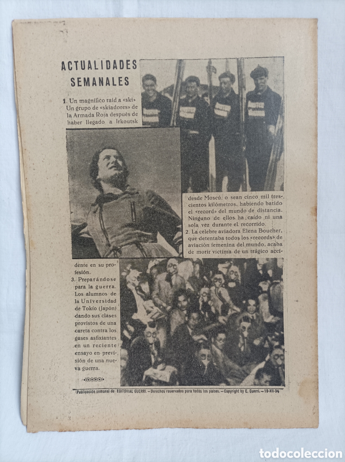 Coleccionismo de revistas y peri&oacute;dicos: Elena Boucher aviadora. Jap&oacute;n guerra. Revoluci&oacute;n francesa . 1934