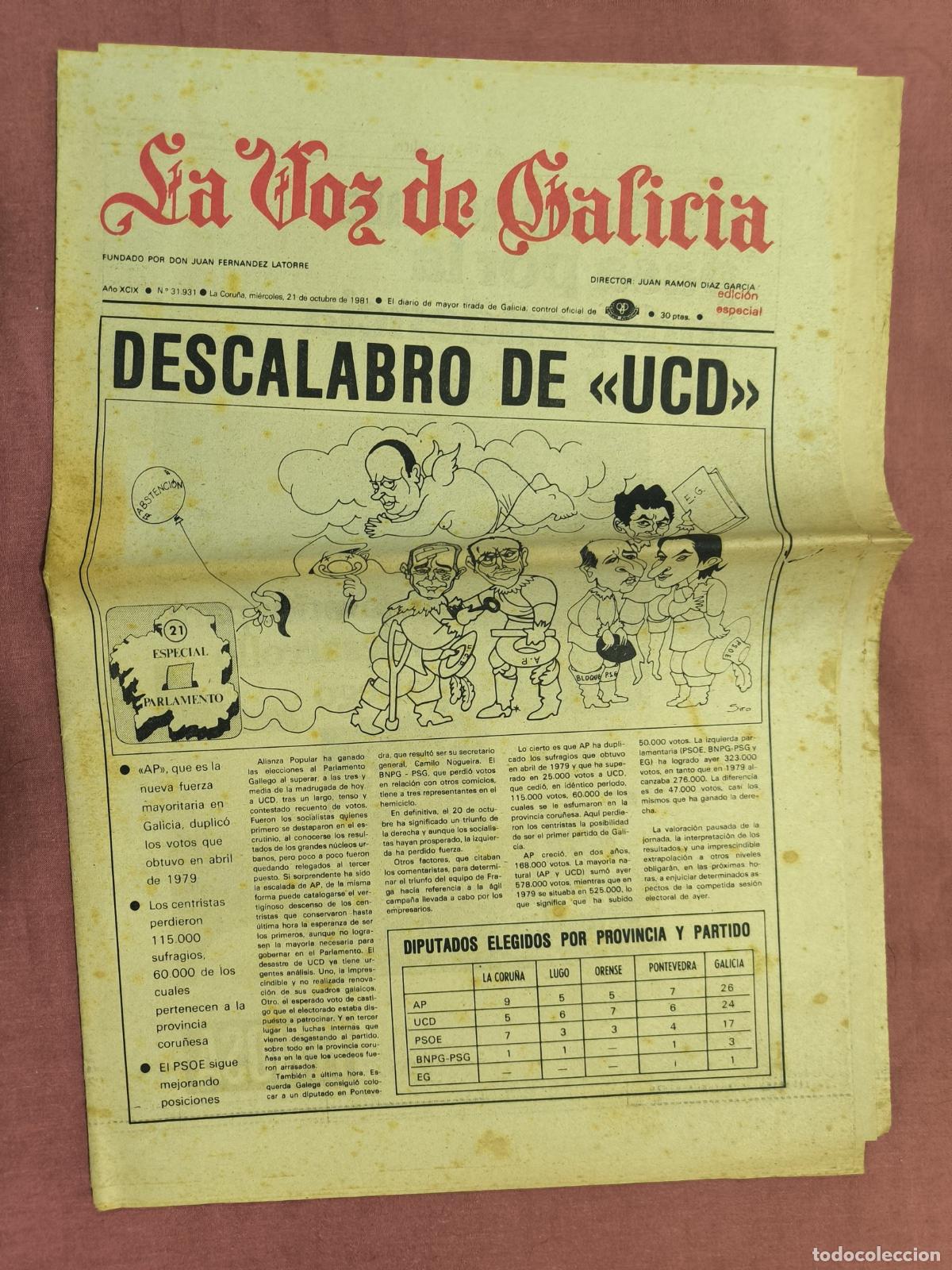 Colecionismo de Revistas e Jornais: Peri&oacute;dico La Voz de Galicia 1981 &ndash; Descalabro de UCD Autonom&iacute;a Prensa Hist&oacute;rica