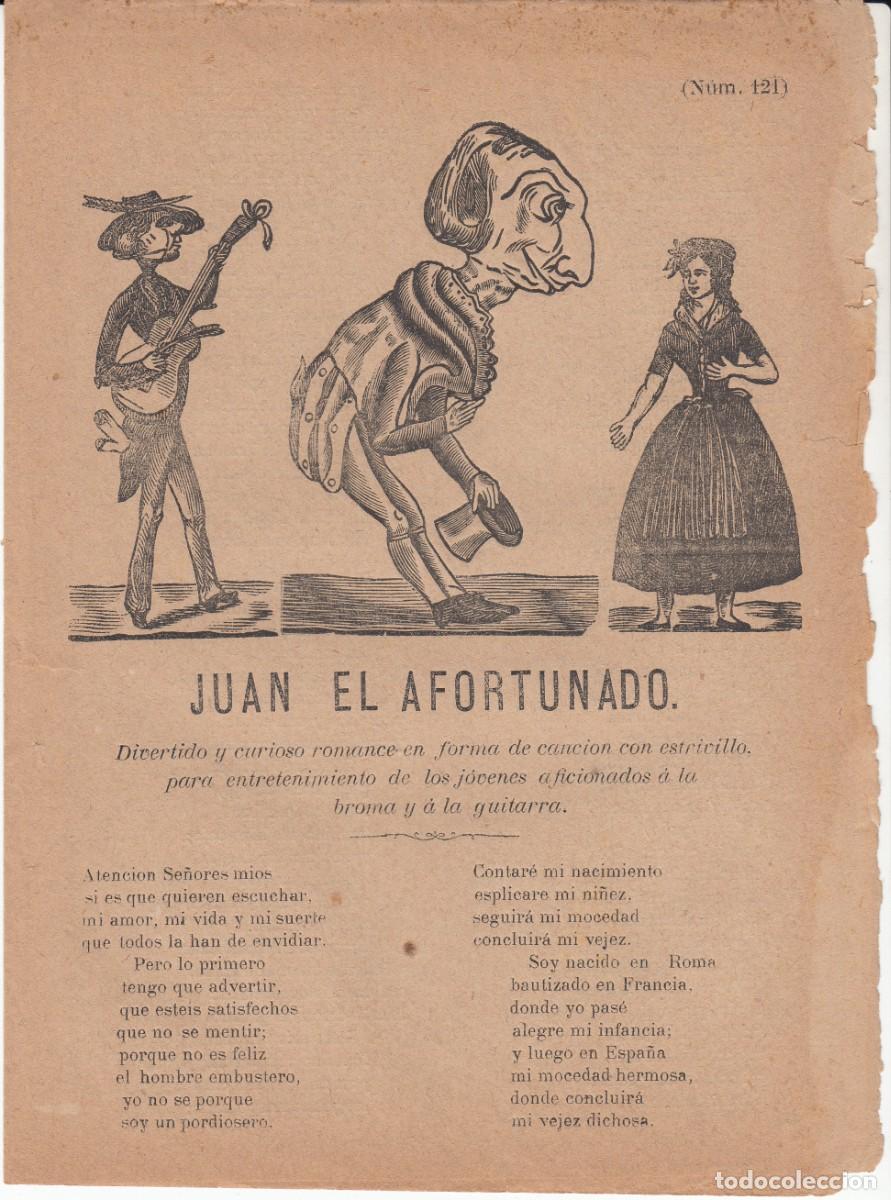 Coleccionismo de revistas y peri&oacute;dicos: PLIEGO DE CORDEL - ROMAN&Ccedil;OS - JUAN EL AFORTUNADO NUM. 121 - SIGLO XIX