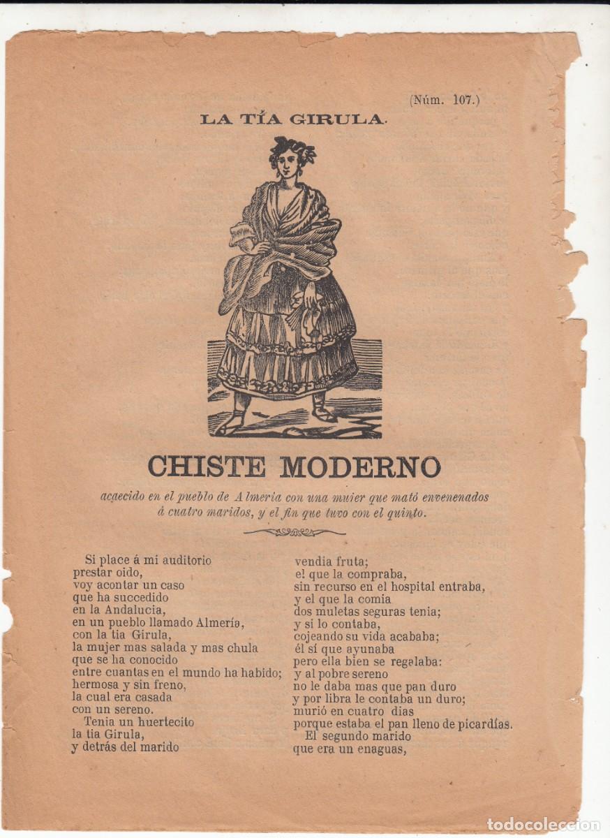 Coleccionismo de revistas y peri&oacute;dicos: PLIEGO DE CORDEL - ROMAN&Ccedil;OS - LA TIA GIRULA - CISTE MODERNO NUM. 107 - SIGLO XIX