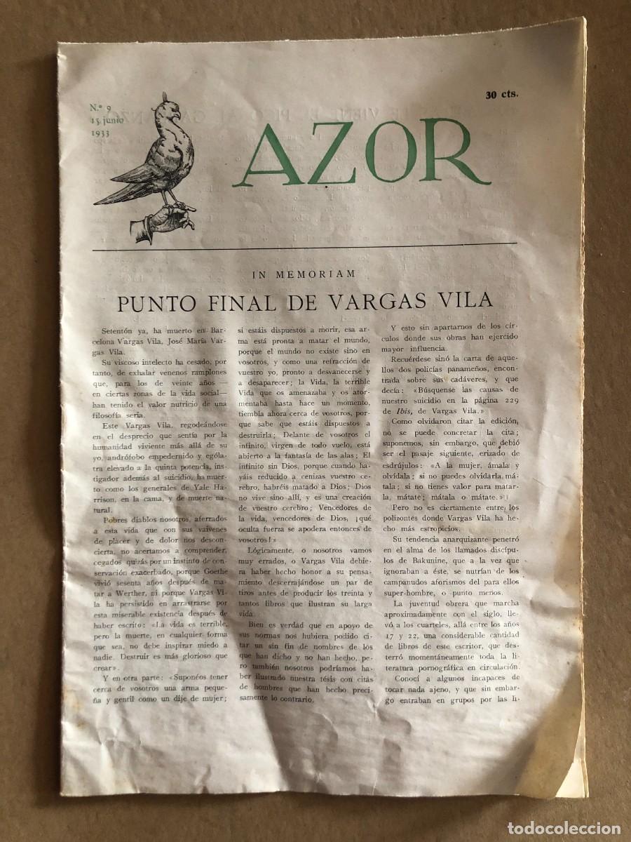 Collezionismo di Riviste e Giornali: N&ordm; 9 DE LA REVISTA AZOR, 15 DE JUNIO DE 1933