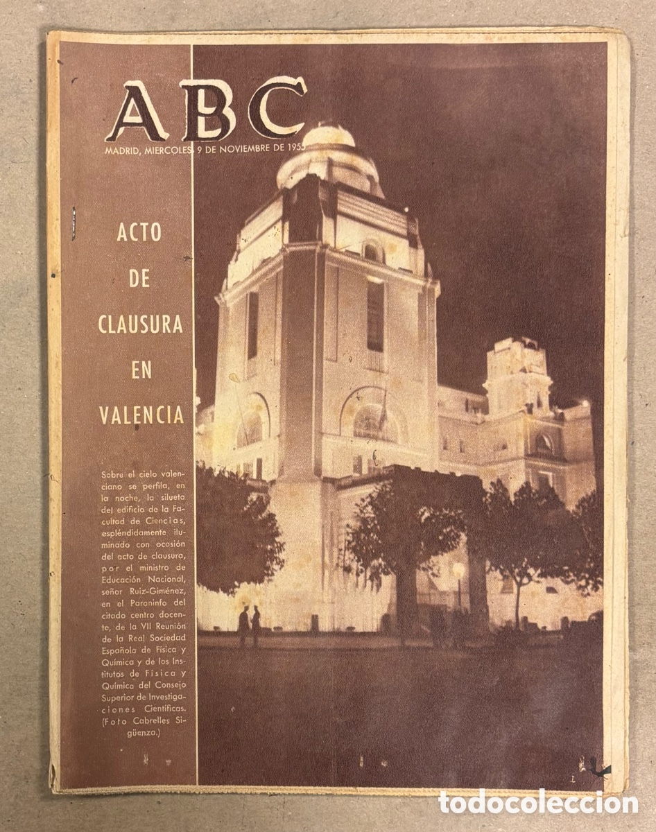 Coleccionismo de revistas y peri&oacute;dicos: ABC (9 NOVIEMBRE 1955) CLAUSURA VALENCIA SOCIEDAD ESPA&Ntilde;OLA DE F&Iacute;SICA,IGNACIO ZULOAGA, FACTOR&Iacute;A ALGOD