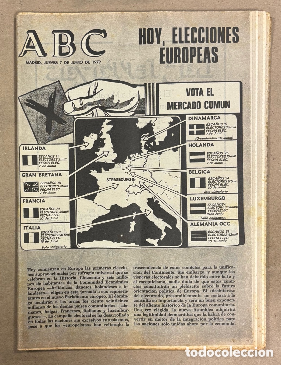 Coleccionismo de revistas y peri&oacute;dicos: ABC (7 JUNIO 1979) ELECCIONES EUROPEAS, REAL MADRID CAMPE&Oacute;N LIGA, NOVOA ENTRENADOR SPORTING, COVARRU