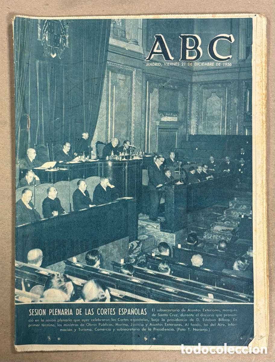 Coleccionismo de revistas y peri&oacute;dicos: ABC (21 DICIEMBRE 1956) BUQUE CIUDAD TOLEDO EN VALENCIA, CAFETER&Iacute;A BALI MADRID, HONVED 3-3 ATHLETIC