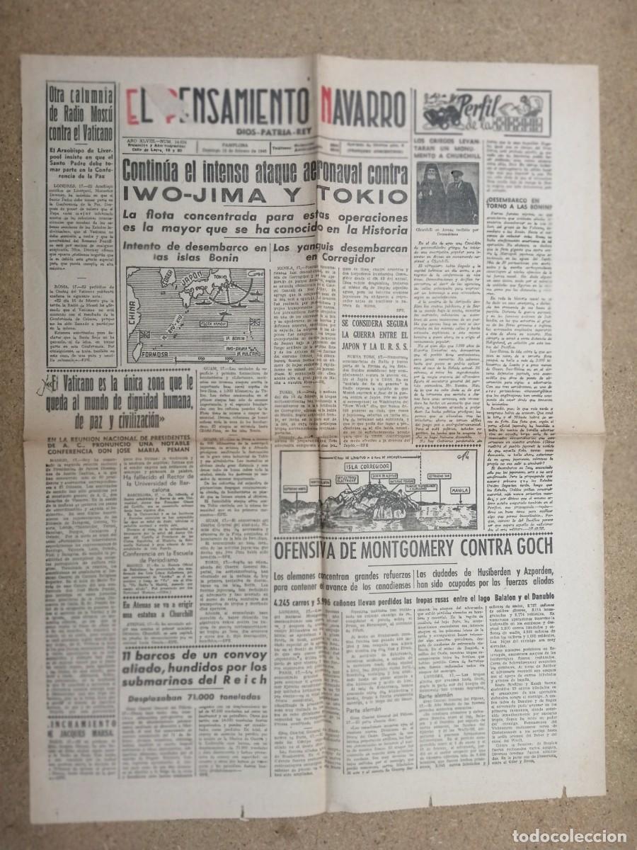 Coleccionismo de revistas y peri&oacute;dicos: EL PENSAMIENTO NAVARRO. CONTINUA EL INTENSO ATAQUE AERONAVAL A IWO JIMA Y TOKIO (HOJA CON REPORTAJES