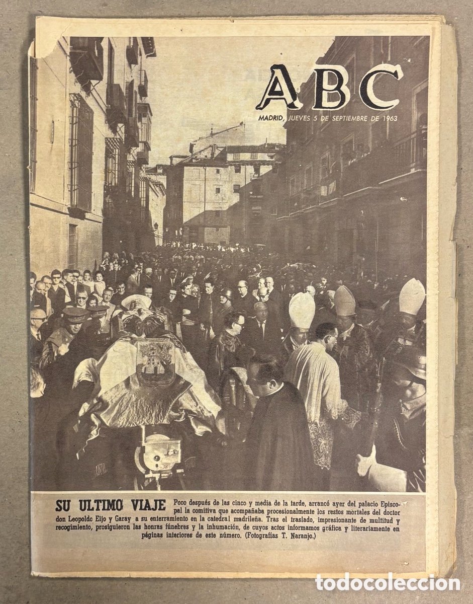 Coleccionismo de revistas y peri&oacute;dicos: ABC (5 SEPTIEMBRE 1963) ENTIERRO LEOPOLDO EIJO Y GARAY, JOS&Eacute; MAR&Iacute;A BELAUSTE ATHLETIC BILBAO, CUDILLE