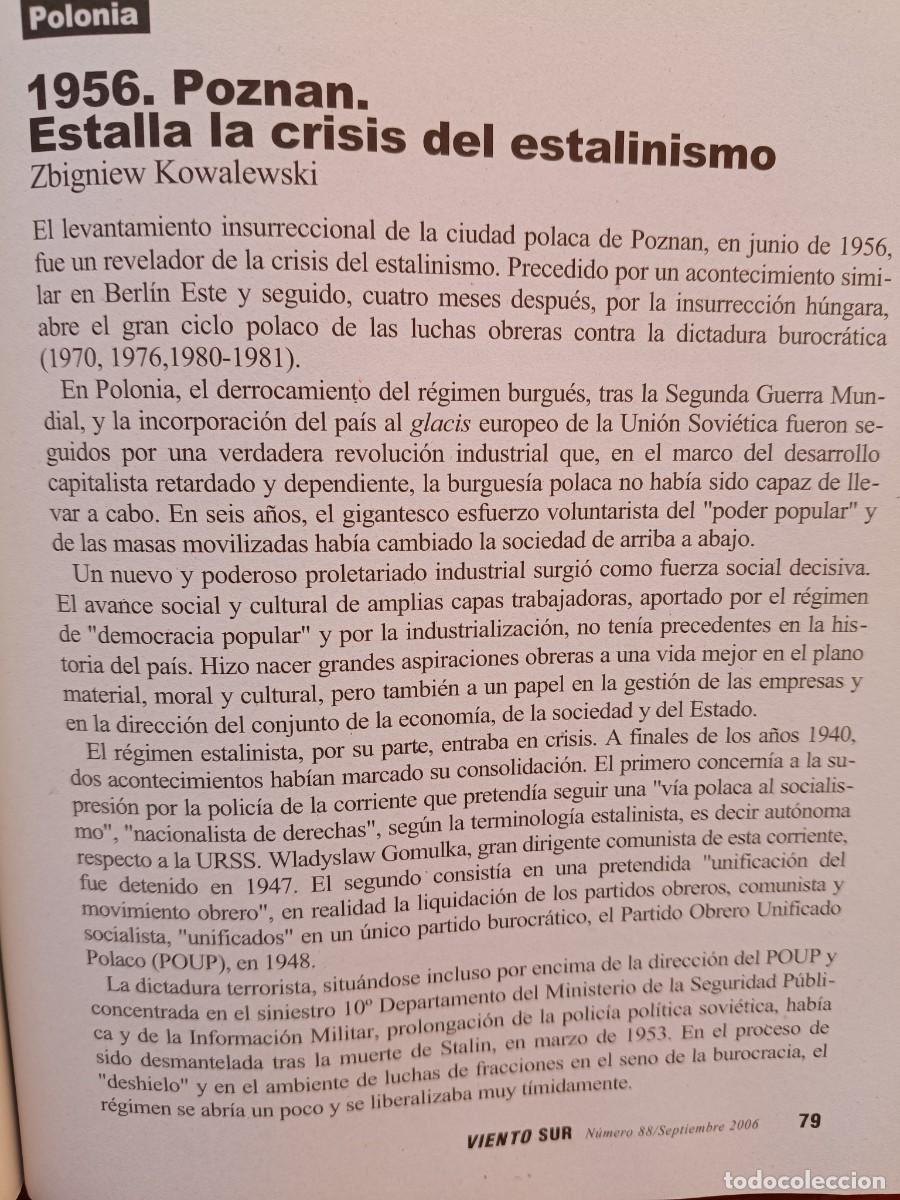 Coleccionismo de revistas y peri&oacute;dicos: POLONIA 1956, INSURRECCI&Oacute;N DE POZNAN, CRISIS DEL ESTALINISMO. 3 P&Aacute;GS VIENTO SUR 2006
