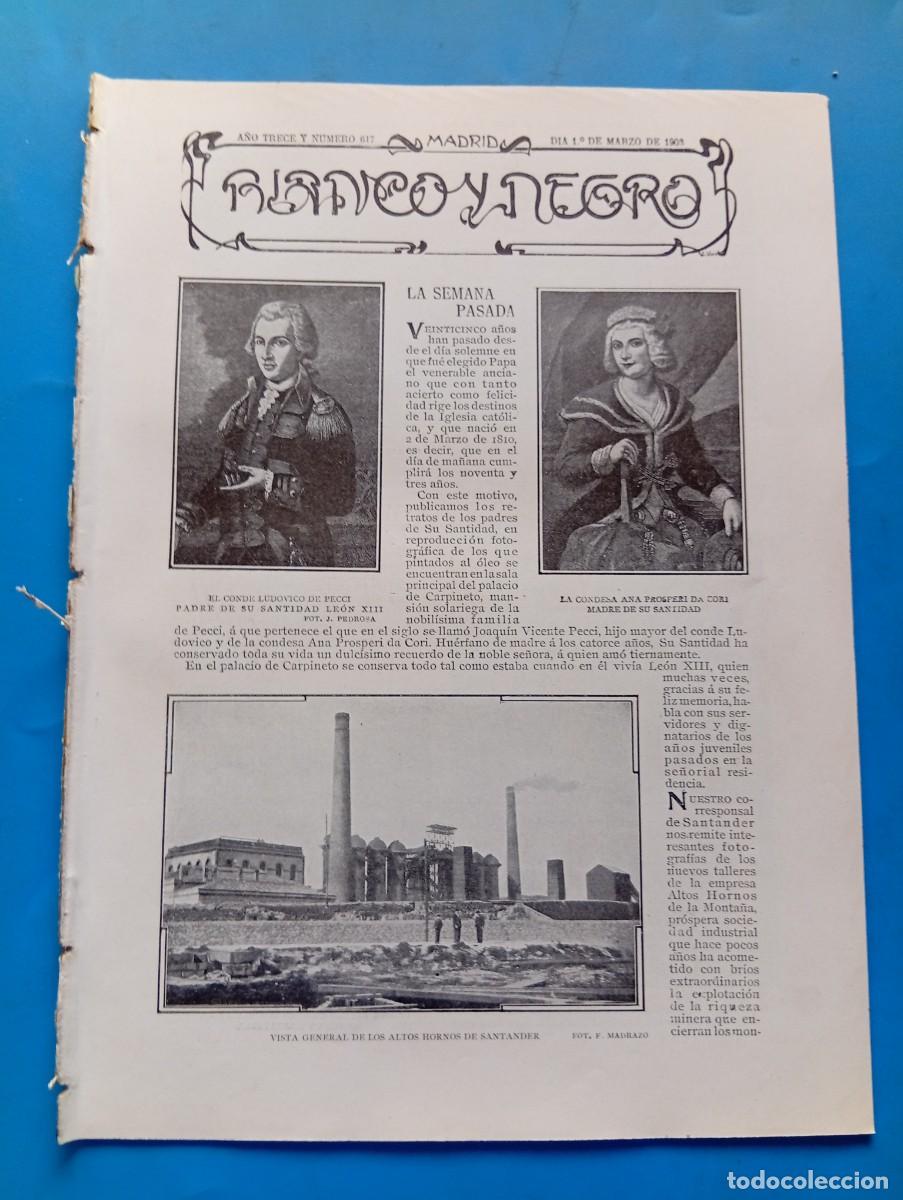 Collectionnisme de Revues et Journaux: BLANCO Y NEGRO. N&ordm; 617. A&Ntilde;O 1903. VISTA GENERAL DE LOS ALTOS HORNOS DE SANTANDER. II PREMIO D . LEER