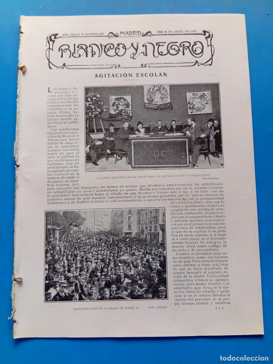 Collectionnisme de Revues et Journaux: BLANCO Y NEGRO. N&ordm; 623. A&Ntilde;O 1903. AGITACI&Oacute;N ESCOLAR. LOS DUENDES DE LA CAMARILLA. EL HILO DEL.. LEER