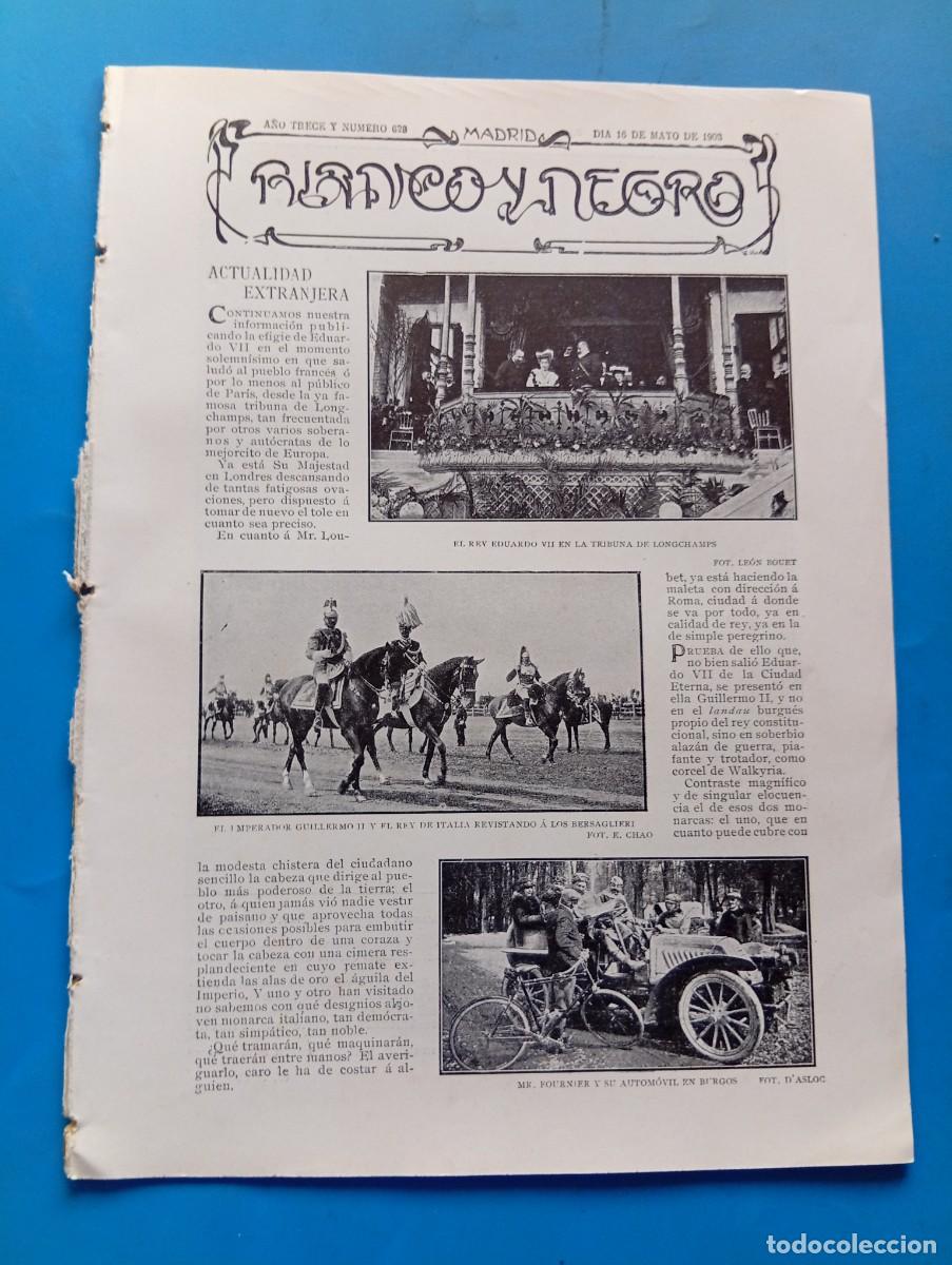 Coleccionismo de revistas y peri&oacute;dicos: BLANCO Y NEGRO. N&ordm; 628. A&Ntilde;O 1903. EL REY EDUARDO VII EN LA TRIBUNA DE LONGCHAMPS. LOS ABONADO.. LEER