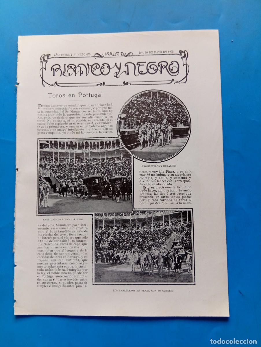 Coleccionismo de revistas y peri&oacute;dicos: BLANCO Y NEGRO. N&ordm; 630. A&Ntilde;O 1903. TOROS EN PORTUGAL. TROMPETEROS Y HERALDOS. EL MONASTERIO DE.. LEER