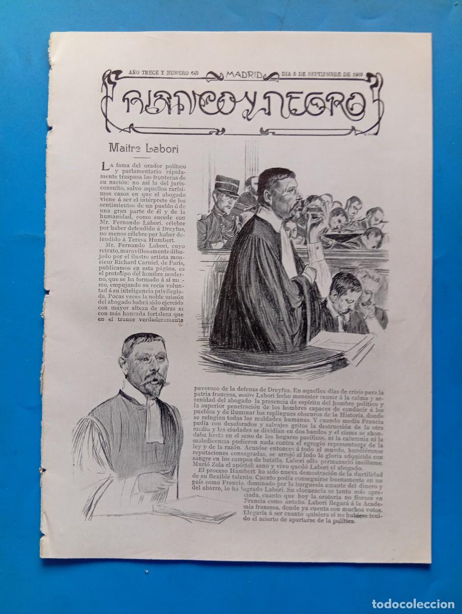 Coleccionismo de revistas y peri&oacute;dicos: BLANCO Y NEGRO. N&ordm; 644. A&Ntilde;O 1903. MAITRE LABORI. NOTAS DE SAN SEBASTI&Aacute;N. PANORAMA DE SAUCES. .. LEER