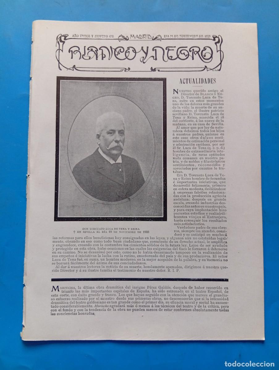 Coleccionismo de revistas y peri&oacute;dicos: BLANCO Y NEGRO. N&ordm; 655. A&Ntilde;O 1903. LOS DOMINGOS DEL PARDO. LANCES DE AMOR Y GALAN&Iacute;A. LA ACAD.. LEER