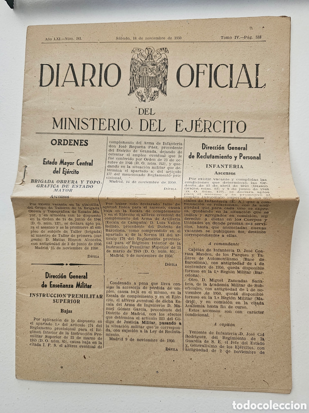 Coleccionismo de revistas y peri&oacute;dicos: ​Diario Oficial del Ministerio del Ej&eacute;rcito (1950) - Escudo &Eacute;poca Franco - Coleccionismo Militar y D