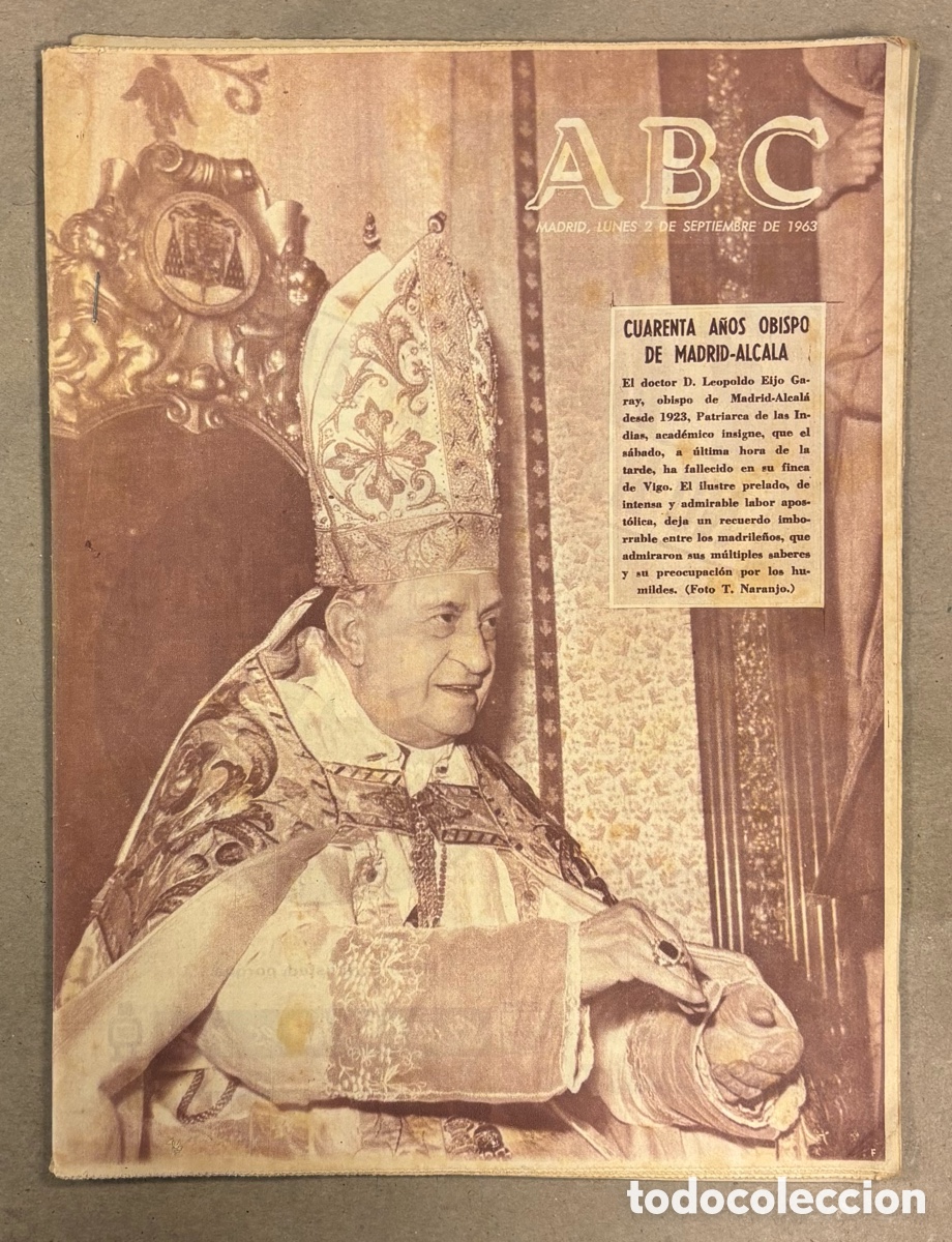 Coleccionismo de revistas y peri&oacute;dicos: ABC (2 SEPTIEMBRE 1963) LEONARDO EIJO GARAY 40 A&Ntilde;OS OBISPO MADRID - ALCAL&Aacute;, ASTORGA LEONARDO PANERO,