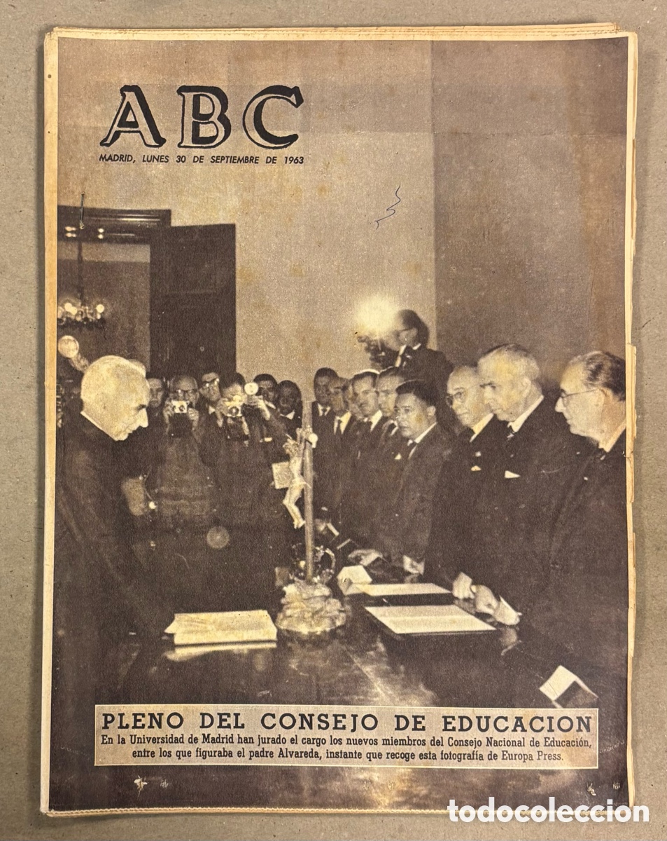 Coleccionismo de revistas y peri&oacute;dicos: ABC (30 SEPTIEMBRE 1963) PLENO CONSEJO DE EDUCACI&Oacute;N, INCENDIO F&Aacute;BRICA CORCHO SEVILLA, FRANCISCO CARR