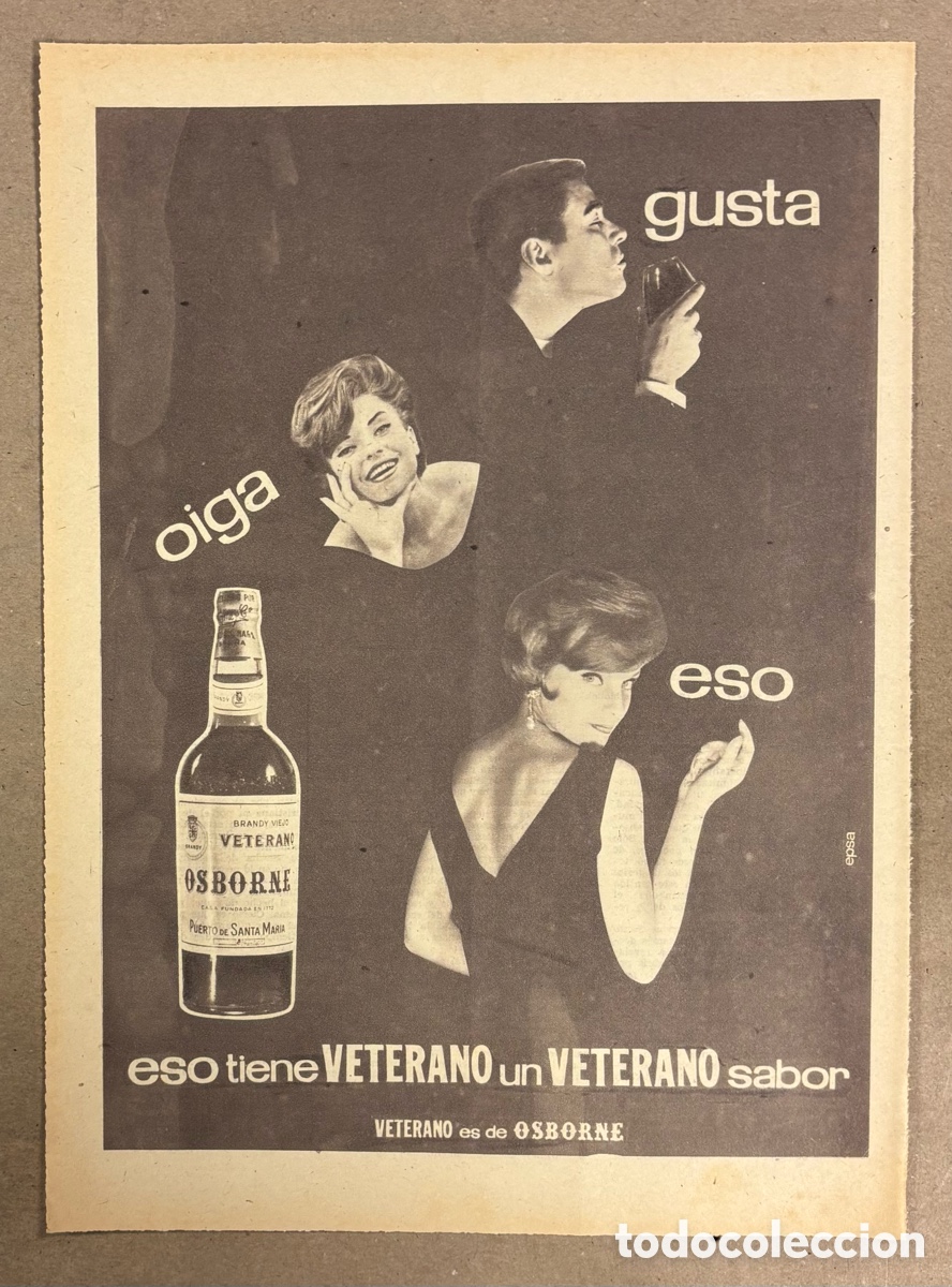 Coleccionismo de revistas y peri&oacute;dicos: BRANDY VETERANO OSBORNE. ANUNCIO PUBLICITARIO PERI&Oacute;DICO ABC A&Ntilde;OS 50.