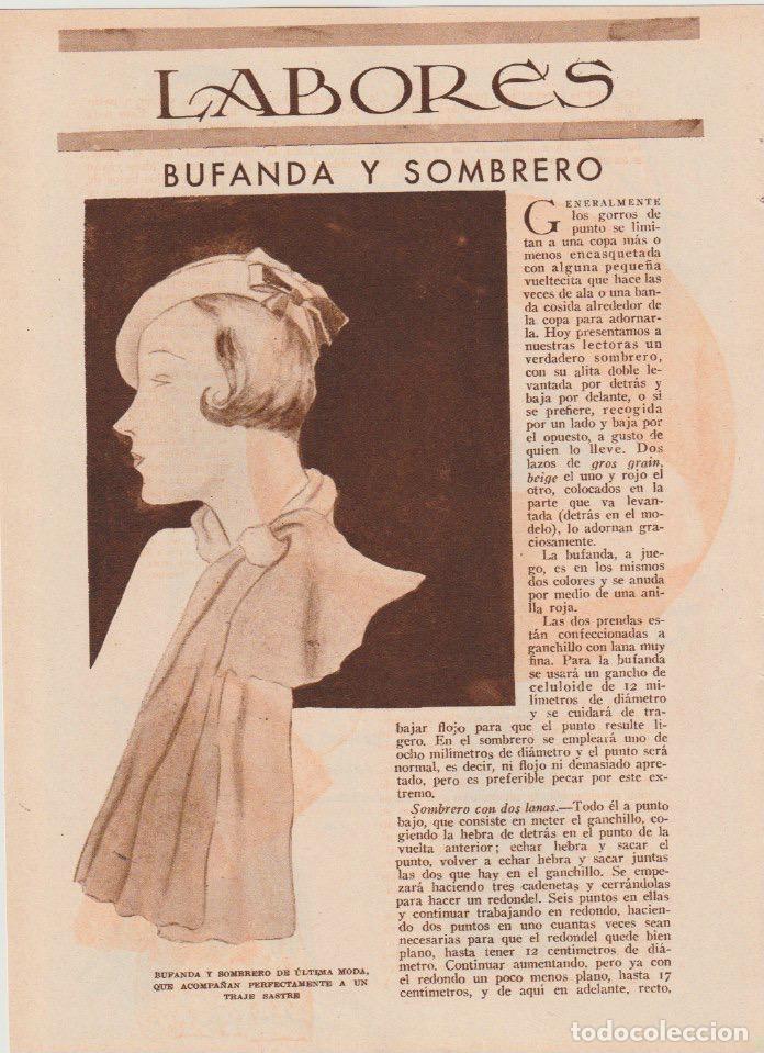 Coleccionismo de revistas y peri&oacute;dicos: * LABORES * Bufanda y sombrero - 1933