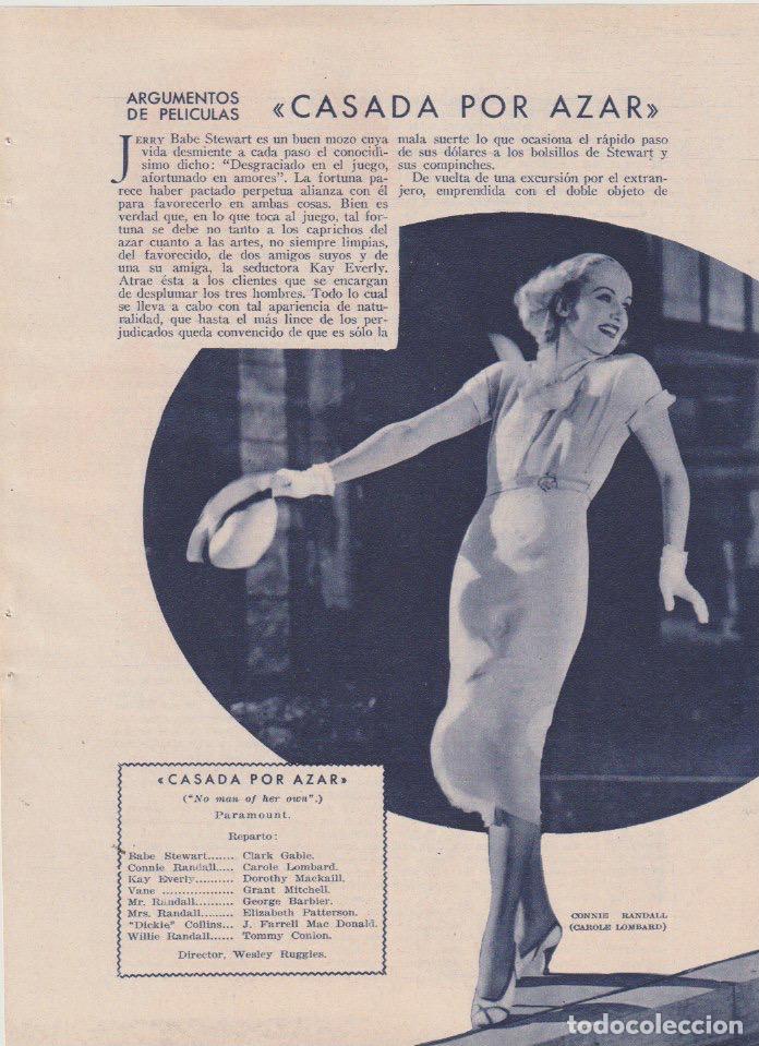 Coleccionismo de revistas y peri&oacute;dicos: * CINE * Carole Lombard, Clak Gable, pel&iacute;cula Casada por Azar - 1933