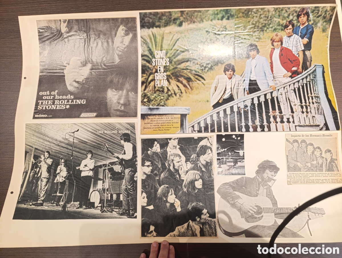 Coleccionismo de revistas y peri&oacute;dicos: Collage &Eacute;poca A&ntilde;os 60 - The Rolling Stones, Los Cheyenes, Herman's Hermits - Prensa Musical Espa&ntilde;ola